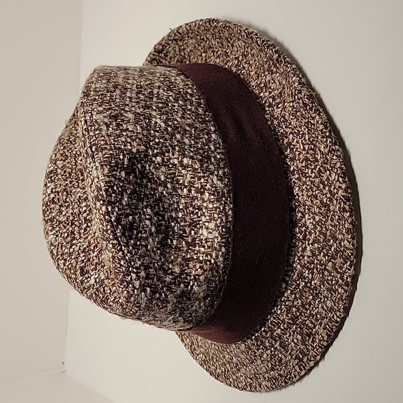 August Trilby Tweed Fedora Hat Brown Tan White Wool Floral Lining OS - Picture 9 of 13
